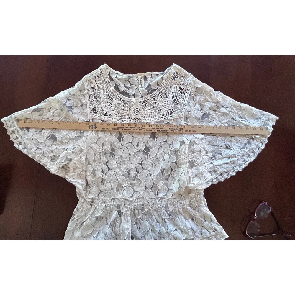 Endless Designs Lace Blouse Cotton Nylon XL Ivory Excellent Boho Cottagecore - Picture 8 of 10